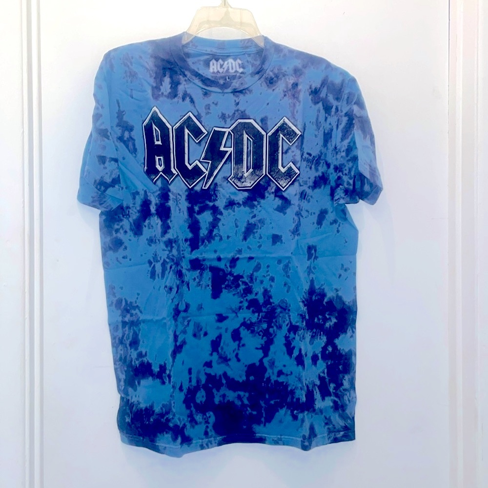 AC/DC tie die short sleeve band tee blue and black size Large